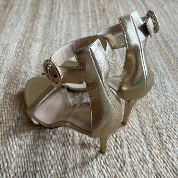 GIANVITO ROSSI Milano Gold Leather Portofino 105 Ankle Strap Heels - Picture 2 of 10
